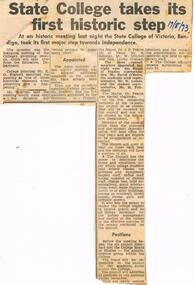 Document - LA TROBE UNIVERSITY BENDIGO COLLECTION: STATE COLLEGE TAKES ITS FIRST HISTORIC STEP