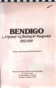 Book - A HISTORY IN BOTTLES & STONEWARE 1852-1930