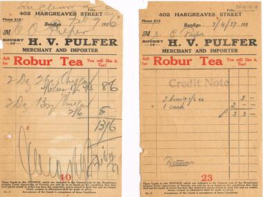 Document - PIEPER COLLECTION:  H.V PULFER, MERCHANT AND IMPORTER INVOICE