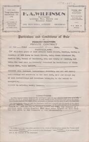 Document - H. A. & S. R. WILKINSON COLLECTION: CONTRACT OF SALE