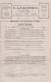 Document - H. A. & S. R. WILKINSON COLLECTION: CONTRACT OF SALE