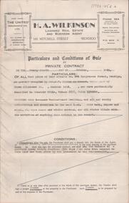 Document - H. A. & S. R. WILKINSON COLLECTION: CONTRACT OF SALE