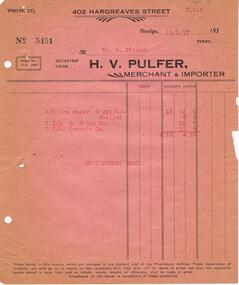 Document - PIEPER COLLECTION:  H.V. PULFER INVOICE