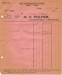 Document - PIEPER COLLECTION:  H.V. PULFER INVOICE