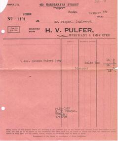 Document - PIEPER COLLECTION:  H.V. PULFER INVOICE