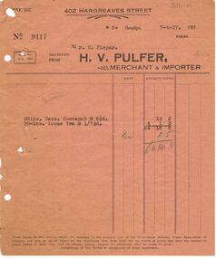 Document - PIEPER COLLECTION:  INVOICE H.V. PULFER