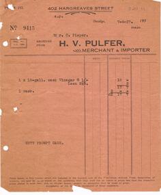 Document - PIEPER COLLECTION:  INVOICE H.V. PULFER