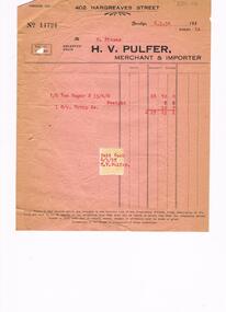 Document - PIEPER COLLECTION:  INVOICE H.V. PULFER