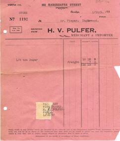 Document - PIEPER COLLECTION:  INVOICE H.V. PULFER