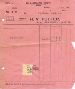Document - PIEPER COLLECTION:  INVOICE H.V. PULFER