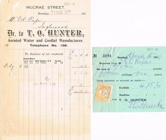 Document - PIEPER COLLECTION:  INVOICE:  T.O. HUNTER, CORDIAL MANUFACTURER