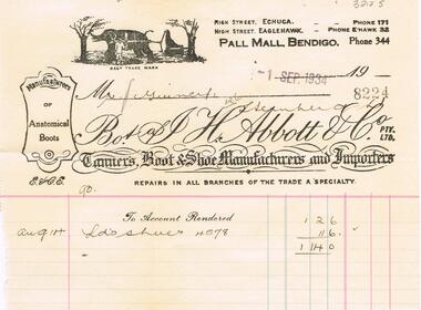 Document - GUINEY COLLECTION:  INVOICE J.H. ABBOTT & CO., BENDIGO