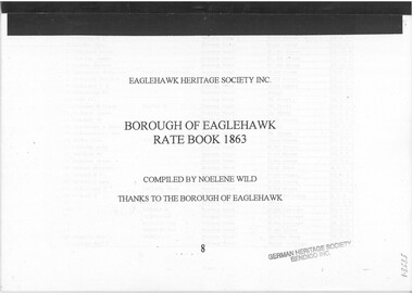 Book - STRAUCH COLLECTION - BOROUGH OF EAGLEHAWK RATE BOOK 1863