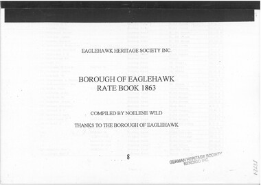 Book - STRAUCH COLLECTION - BOROUGH OF EAGLEHAWK RATE BOOK 1863