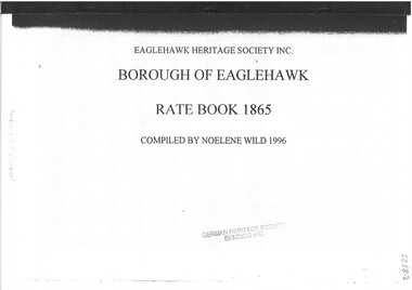 Book - STRAUCH COLLECTION - BOROUGH OF EAGLEHAWK RATE BOOK 1865, 1996