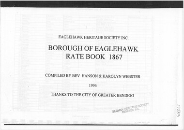Book - STRAUCH COLLECTION - BOROUGH OF EAGLEHAWK RATE BOOK 1867, 1996
