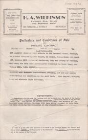 Document - H. A. & S. R. WILKINSON COLLECTION : CONTRACT OF SALE