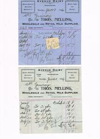 Document - GUINEY COLLECTION:  THOS. MELLING WHOLESALE AND RETAIL MILK SUPPLIER ACCOUNT RENDERED