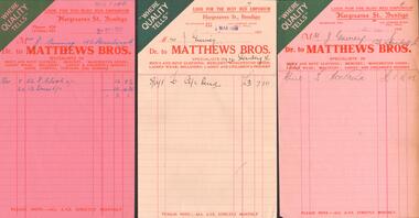 Document - GUINEY COLLECTION:  MATTHEWS BROS INVOICE AND ACCOUNT RENDEREDS