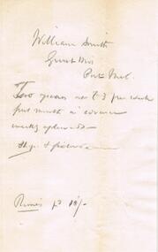 Document - H. A. & S. R. WILKINSON COLLECTION: HAND WRITTEN NOTE