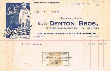 Document - GUINEY COLLECTION:  DENTON BROS ACCOUNT RENDERED