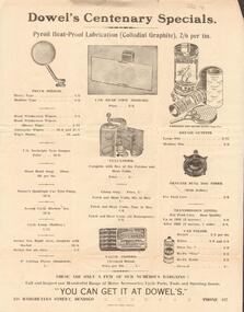 Document - GUINEY COLLECTION:  DOWELS CENTENARY SPECIALS ADVERTISING FLYER