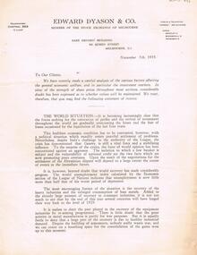 Document - MCCOLL, RANKIN AND STANISTREET COLLECTION: EDWARD DYASON AND CO 'FACTORS AFFECTING ECONOMIC WELFARE/INVESTMENT'