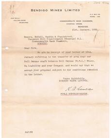Document - MCCOLL, RANKIN AND STANISTREET COLLECTION: BENDIGO MINES LIMITED NELL GWYNNE SHAFT, 21st January, 1935