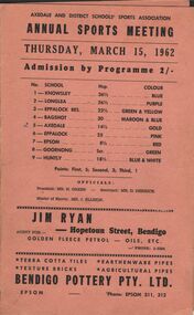 Document - AILEEN AND JOHN ELLISON COLLECTION: AXEDALE SPORTS ASSOCIATION SPORTS MEETING 1962