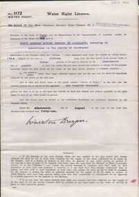 Document - MCCOLL, RANKIN AND STANISTREET COLLECTION: WATER RIGHT LICENCE NORTH DEBORAH MINING COMPANY NO LIABILITY, 19th August, 1941