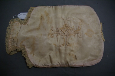 Textile - PINK SATIN HOT WATER BOTTLE COVER, Early 1900's