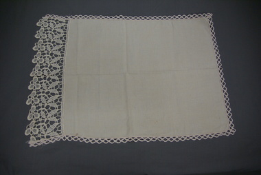 Textile - LINEN AND LACE TRAY CLOTH/HAND TOWEL, Mid 1900's - 2000's