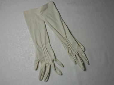 Clothing - AILEEN AND JOHN ELLISON COLLECTION: ONE PAIR OF LADIES LONG BEIGE COLOURED GLOVES, 1950's