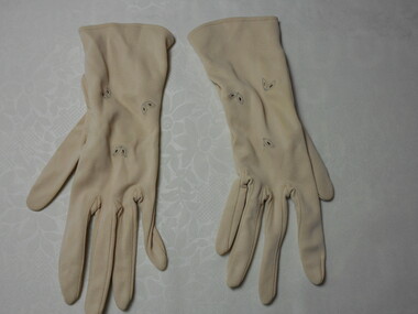 Clothing - AILEEN AND JOHN ELLISON COLLECTION: PAIR LADIES  SHORT BEIGE COLOURED GLOVES, 1950's