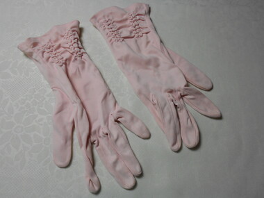 Clothing - AILEEN AND JOHN ELLISON COLLECTION: ONE PAIR LADIES SHORT PINK GLOVES, 1950's