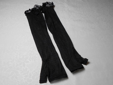 Clothing - AILEEN AND JOHN ELLISON COLLECTION: ONE PAIR  LADIES LONG BLACK FINGERLESS GLOVES, 1950's
