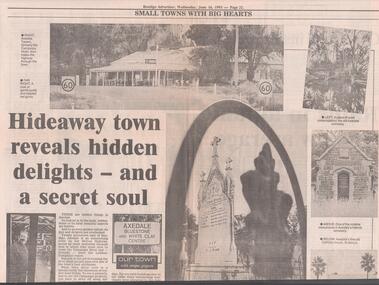 Newspaper - BENDIGO ADVERTISER COLLECTION: AXEDALE ARTICLE FROM SMALL TOWNS WITH BIG HEARTS SERIES, 16/06/1993