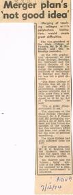 Document - LA TROBE UNIVERSITY BENDIGO COLLECTION: 'MERGER PLAN IS NOT A GOOD IDEA'
