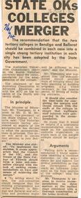 Document - LA TROBE UNIVERSITY BENDIGO COLLECTION: STATE OKS COLLEGES MERGER