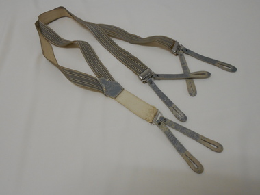Clothing - AILEEN AND JOHN ELLISON COLLECTION: TAUPE BRACES WITH BLACK AND WHITE STRIPES