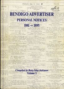 Book - BENDIGO ADVERTISER PERSONAL NOTICES 1881 - 1895