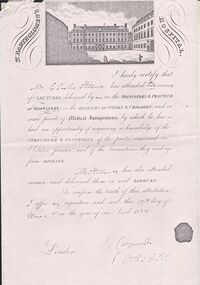 Document - STILWELL COLLECTION: ST BARTHOLOMEW'S HOSPITAL CERTIFICATE