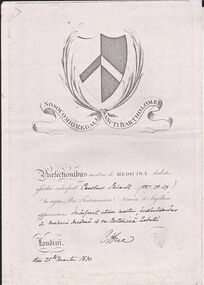 Document - STILWELL COLLECTION: HOSPITAL CERTIFICATE IN LATIN