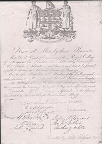 Document - STILWELL COLLECTION: CERTIFICATE FROM THE ROYAL COLLEGE OF SURGEONS