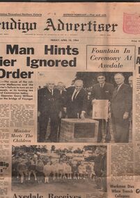 Newspaper - AILEEN AND JOHN ELLISON COLLECTION: BENDIGO ADVERTISER FRIDAY, APRIL 10, 1964