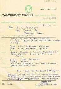 Document - LA TROBE UNIVERSITY BENDIGO COLLECTION: HISTORY OF BENDIGO TEACHERS' COLLEGE CAMBRIDGE PRESS QUOTATION FORM