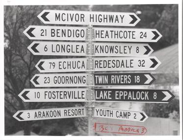 Photograph - BENDIGO ADVERTISER COLLECTION: SIGN POST AT AXEDALE, 16/06/1993