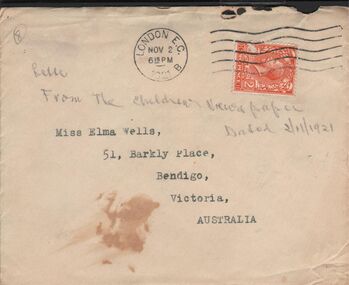 Document - ELMA WINSLADE WELLS COLLECTION; ENVELOPE ADDRESSED TO MISS ELMA WELLS