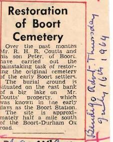 Newspaper - HARRY BIGGS COLLECTION: RESTORATION OF BOORT CEMETERY