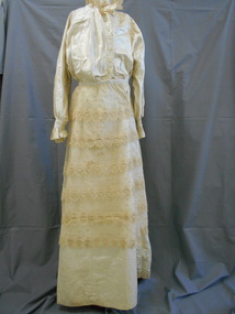 Clothing - CREAM SATIN AND LACE WEDDING DRESS, 1850